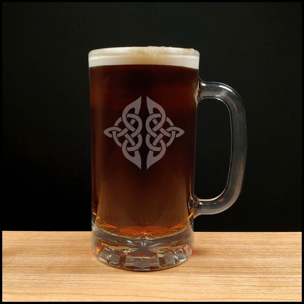 Celtic Knot 16oz Engraved Beer Mug – Custom Etched Glass Pint for Beer Lovers