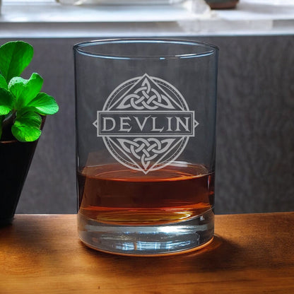 Celtic Knot with Name 13 oz Whisky Glass - Copyright Hues in Glass