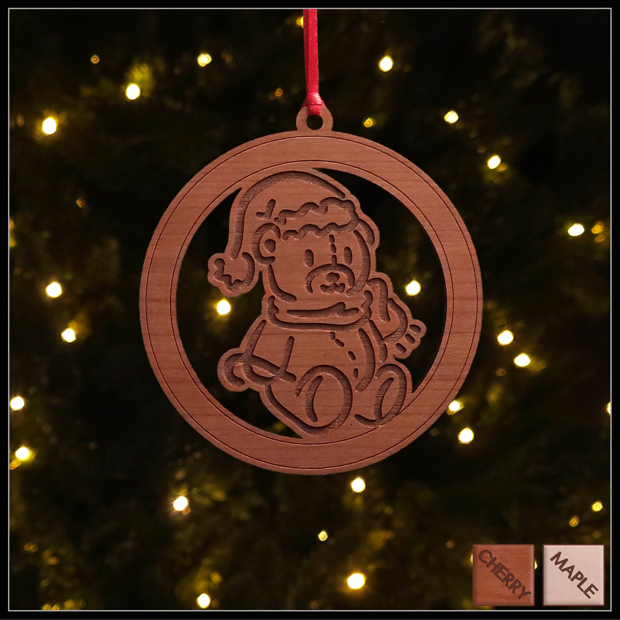 Cherry - Teddy Bear Christmas tree ornament - Holiday Decor - Copyright Hues in Glass