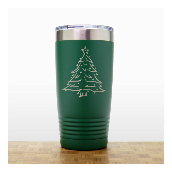 Green - Insulated Travel Mug with the design Christmas tree - Copyright Hues in Glass