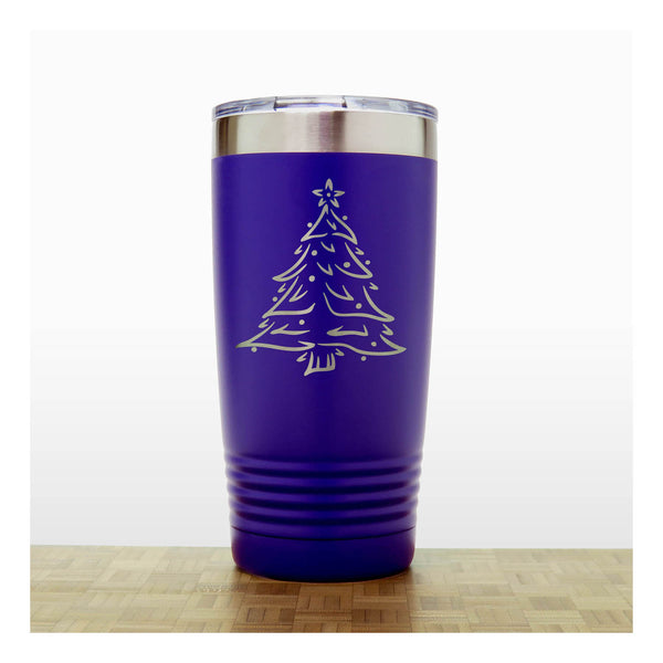 Purple - Insulated Travel Mug with the design Christmas tree - Copyright Hues in Glass