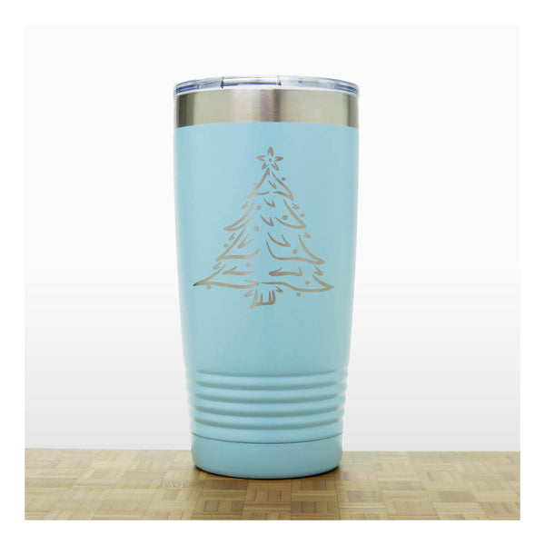 Teal  - Insulated Travel Mug with the design Christmas tree - Copyright Hues in Glass