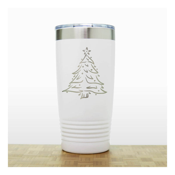 White - Insulated Travel Mug with the design Christmas tree - Copyright Hues in Glass