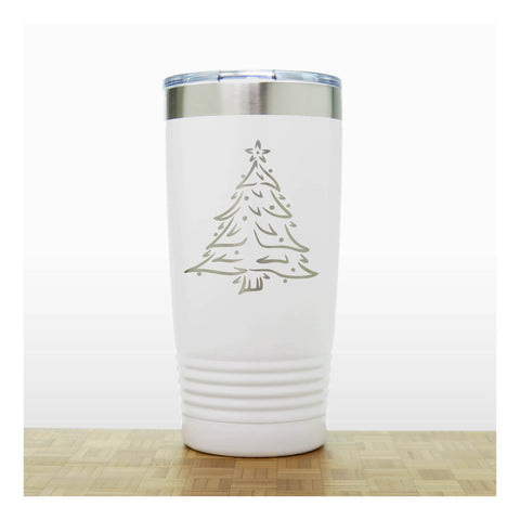 White - Insulated Travel Mug with the design Christmas tree - Copyright Hues in Glass