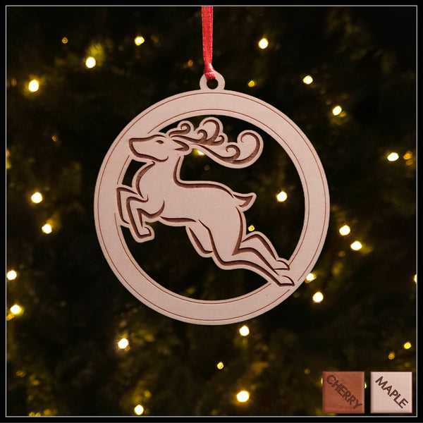 Leaping Reindeer Christmas Tree Ornament with Personalization Option available