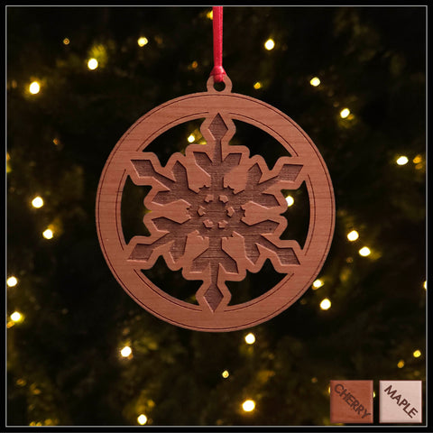 Cherry - Snowflake Christmas tree ornament - Holiday Decor - Copyright Hues in Glass