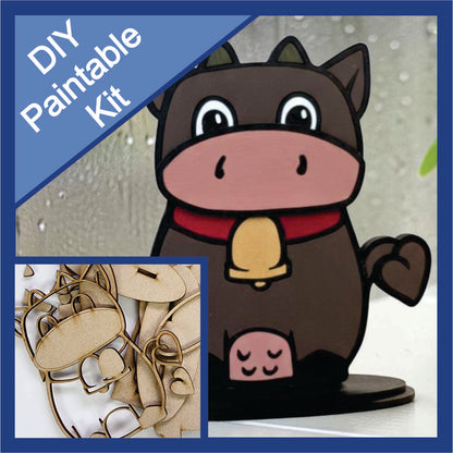 DIY Paintable Kit - Cute Cow – Unfinished - Animal Shelf Sitter Craft for Kids & Adults
