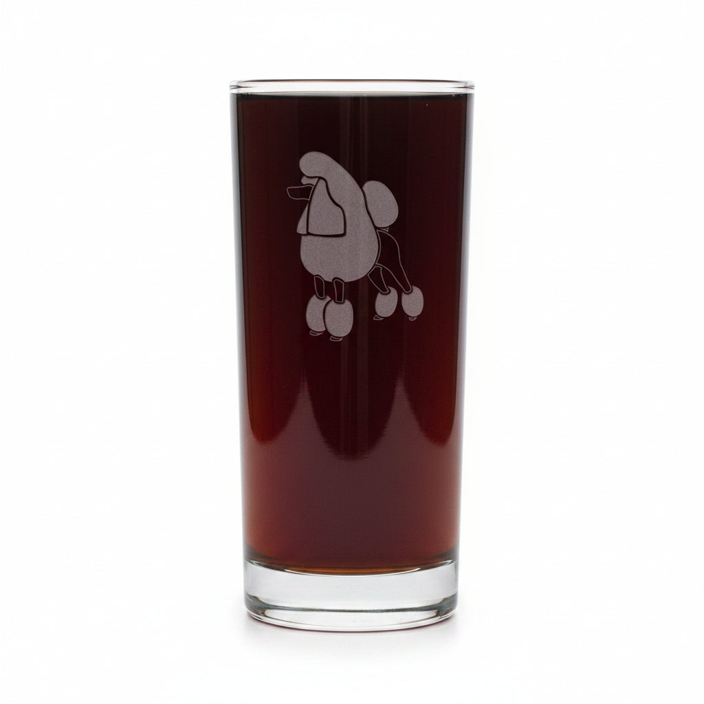 15oz Cooler Glass with an etched poodle against a white background
