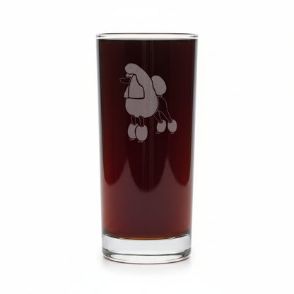 15oz Cooler Glass with an etched poodle against a white background