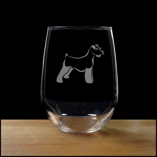 Schnauzer 17oz Stemless Wine Glass – Sand Etched Bulldog Dog Lover Glass