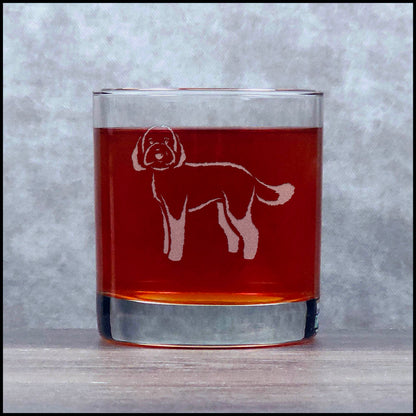  Australian Labradoodle Whiskey Glass - Sand Blasted glass - Copyright Hues in Glass