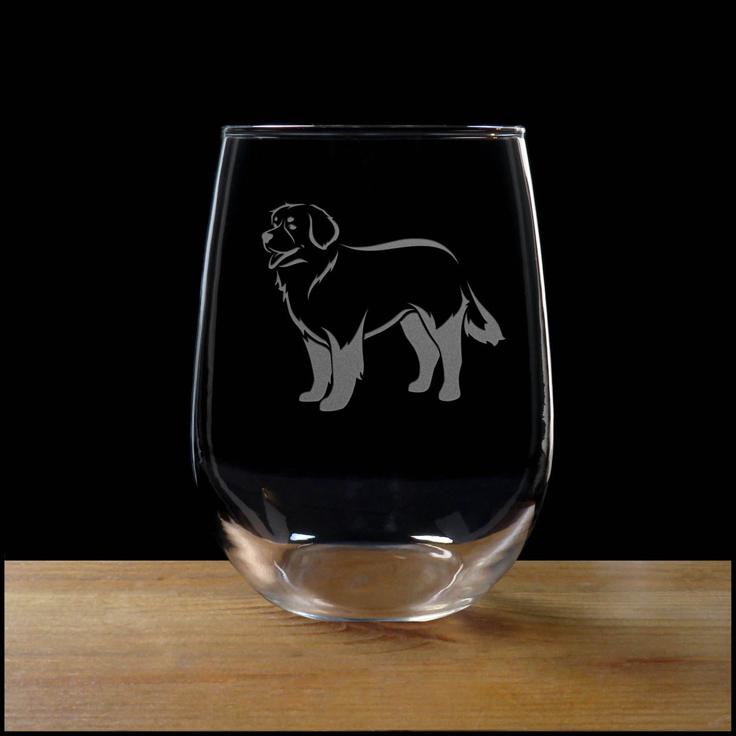 Bernese Mountain Dog 17oz Stemless Wine Glass – Sand Etched Dog Lover Wine Glass