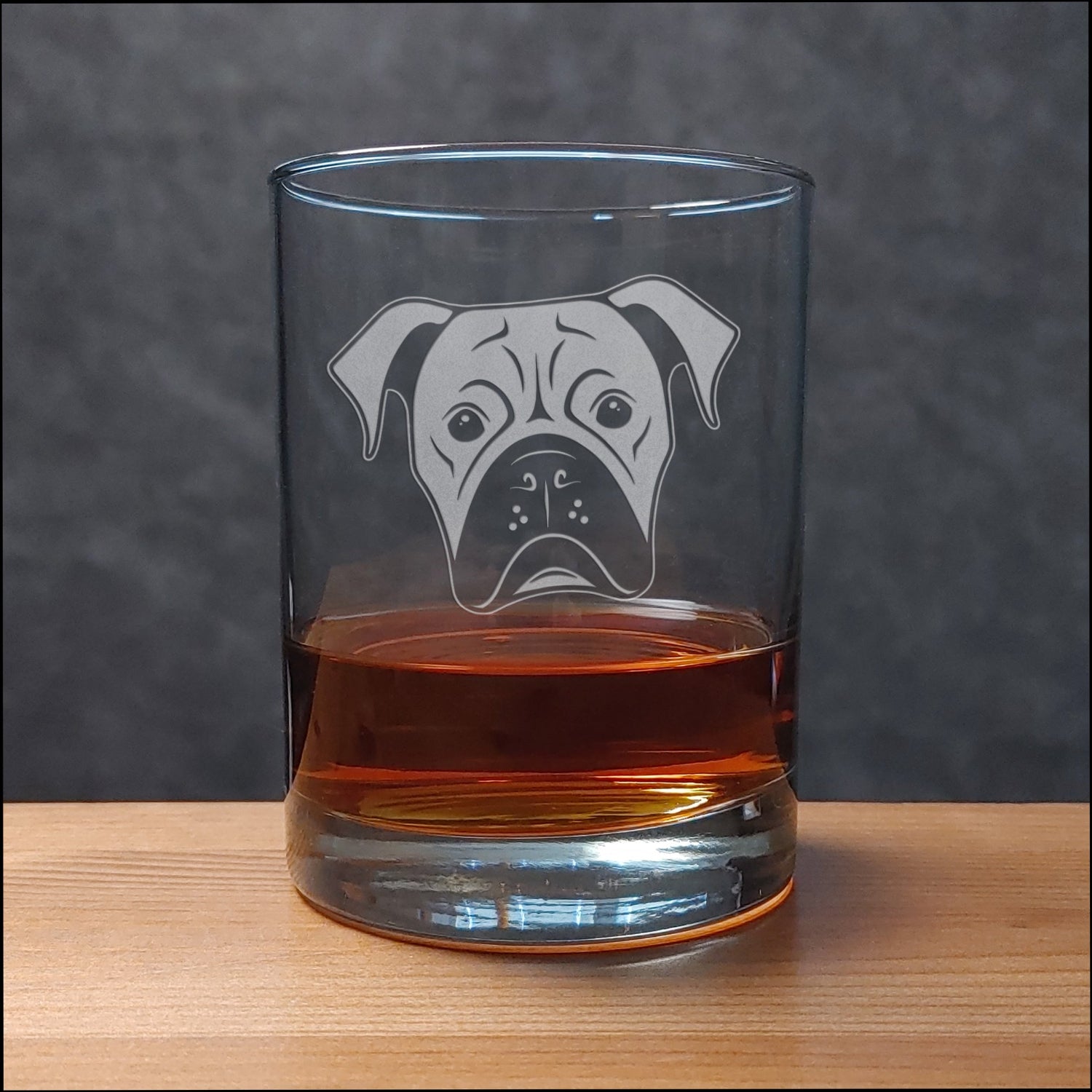 Boxer Dog Face 13 oz Whisky Glass - Copyright Hues in Glass