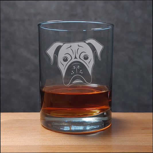 Boxer Dog Face 13 oz Whisky Glass - Copyright Hues in Glass
