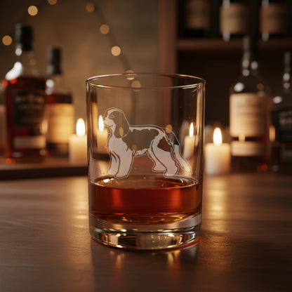 Cavalier KIng Charles 13oz Etched Whiskey Glass - Dog Lover Bourbon & Scotch Glass Gift