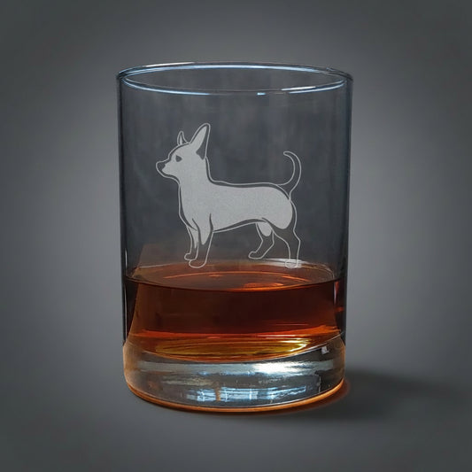 Chihuahua 13oz Etched Whiskey Glass - Dog Lover Bourbon & Scotch Glass Gift