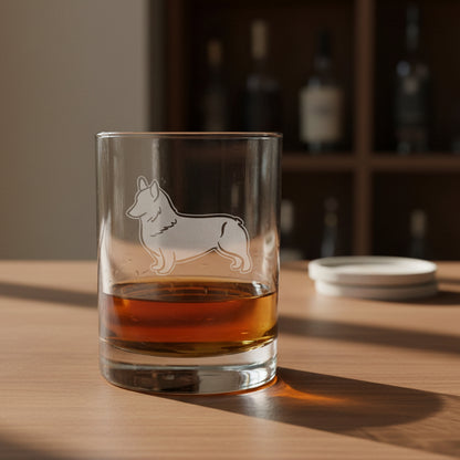 Corgi 13oz Etched Whiskey Glass - Dog Lover Bourbon & Scotch Glass Gift