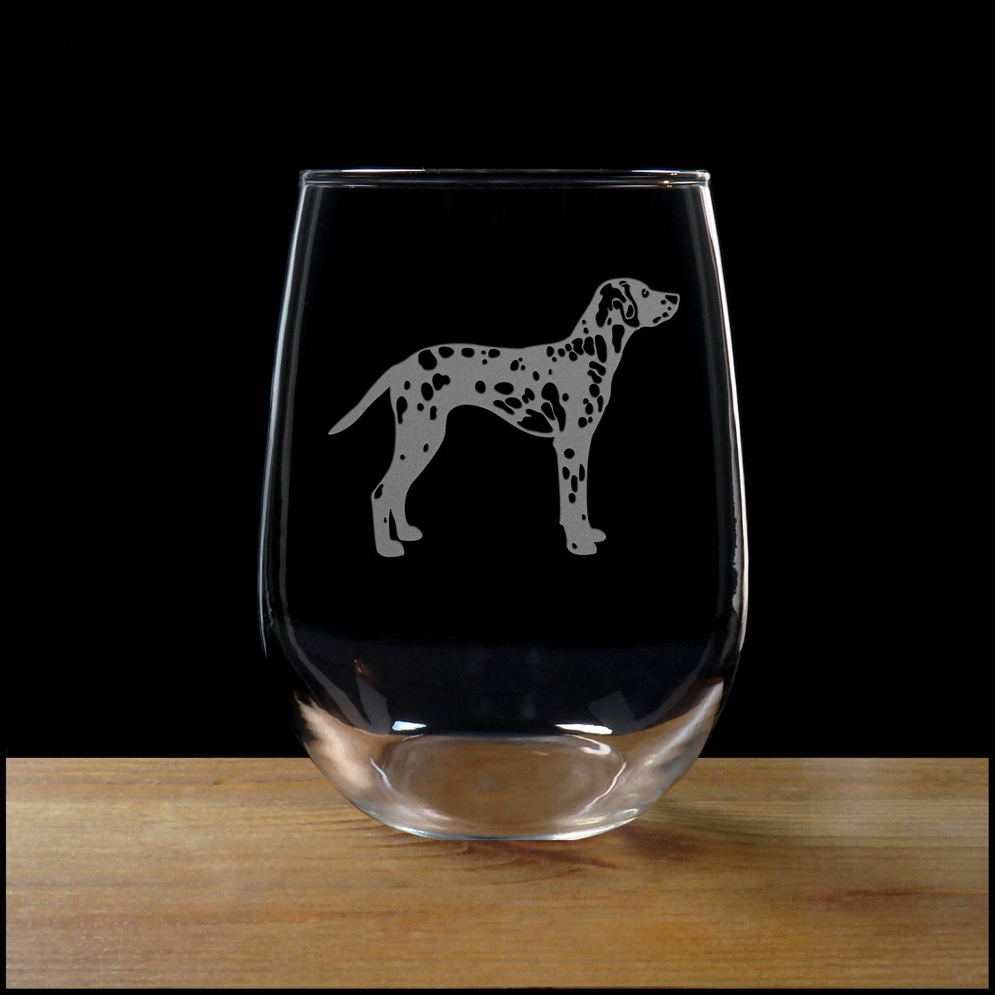 Dalmatian 17oz Stemless Wine Glass – Sand Etched Dog Lover Wine Glass