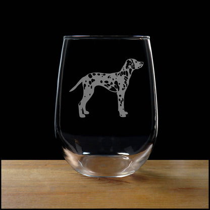 Dalmatian 17oz Stemless Wine Glass – Sand Etched Dog Lover Wine Glass