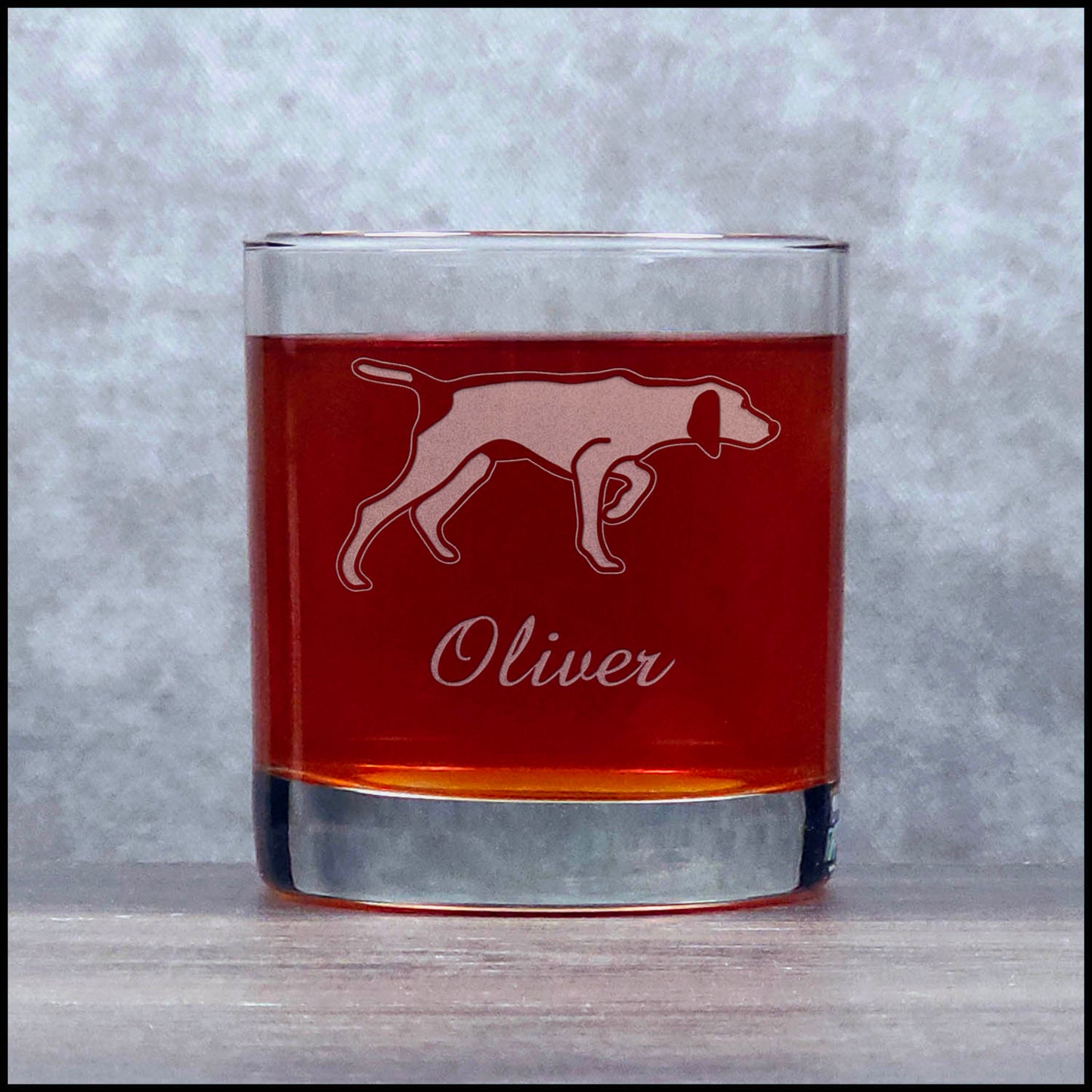 German Pointer Etched 11oz whiskey glass for dog lovers - Durable engraved rocks glass for bourbon, scotch, and cocktails.