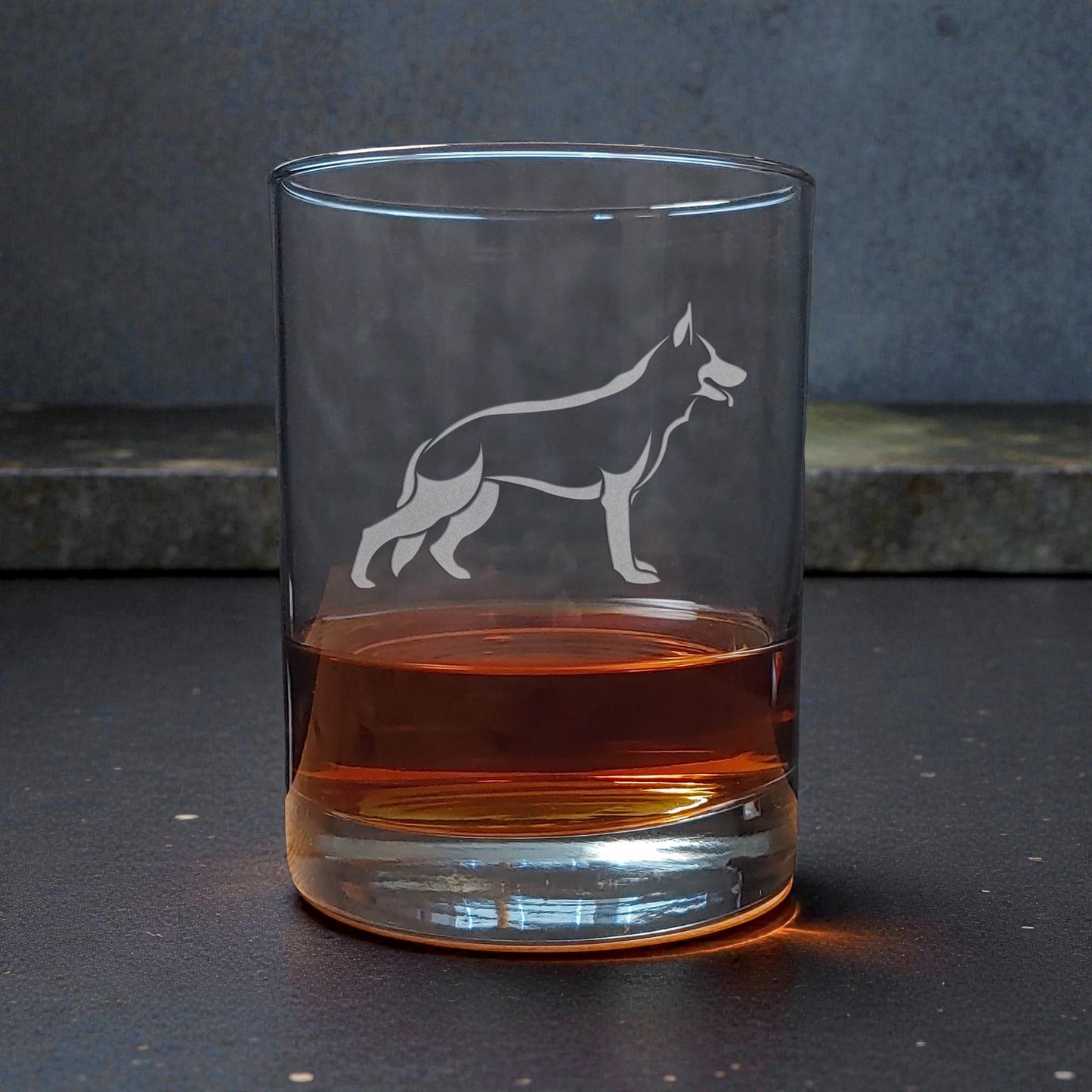 13oz Etched Whiskey Glass with German Shepherd Design - Dog Lover Bourbon & Scotch Glass Gift