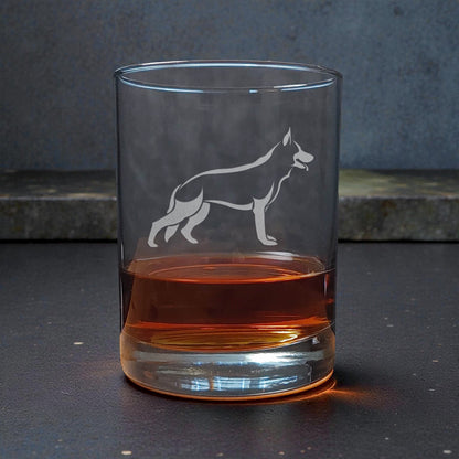 13oz Etched Whiskey Glass with German Shepherd Design - Dog Lover Bourbon & Scotch Glass Gift
