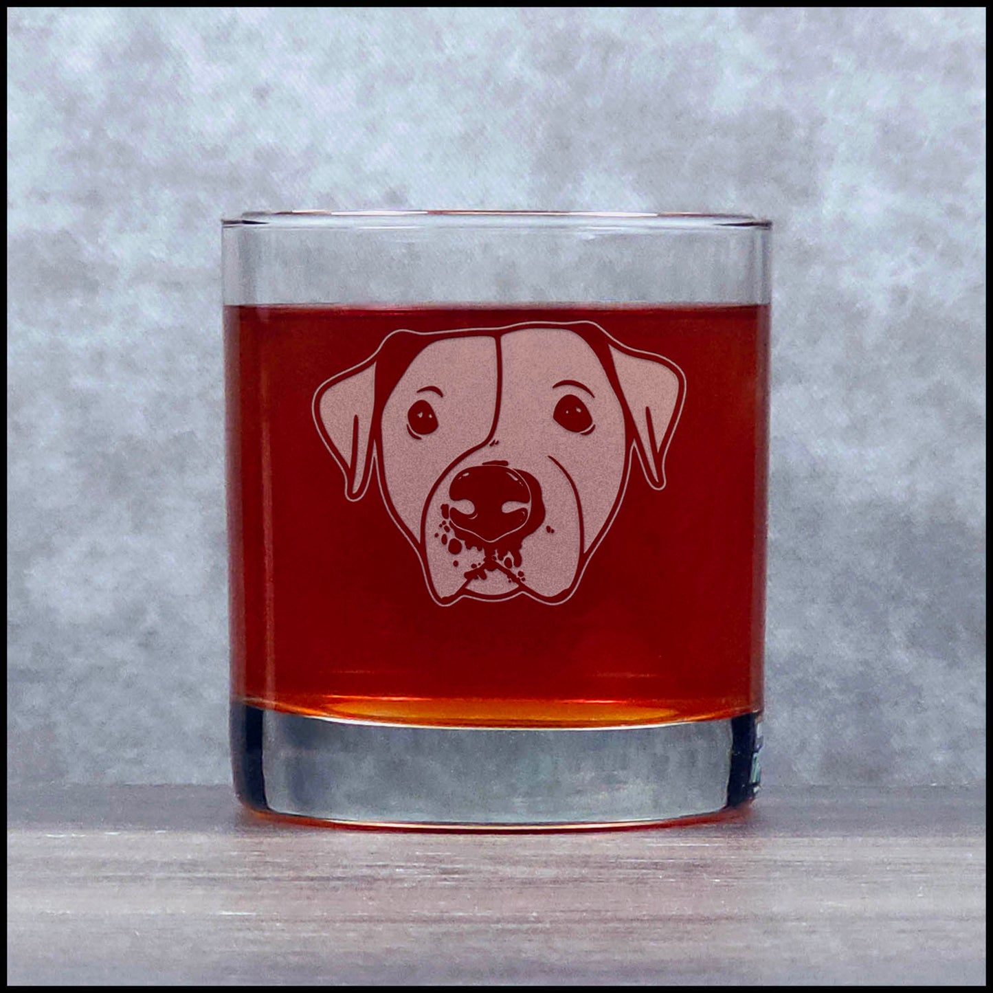Pitbull Face Etched 11oz Whiskey Glass – Engraved Rocks Glass for Pitbull Dog Lovers, Bourbon & Scotch