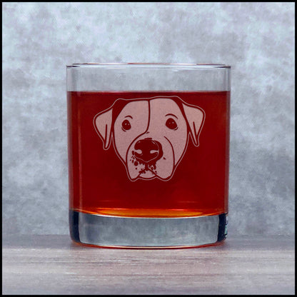 Pitbull Face Etched 11oz Whiskey Glass – Engraved Rocks Glass for Pitbull Dog Lovers, Bourbon & Scotch
