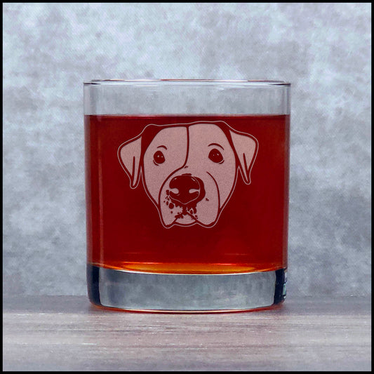 Pitbull Face Etched 11oz Whiskey Glass – Engraved Rocks Glass for Pitbull Dog Lovers, Bourbon & Scotch