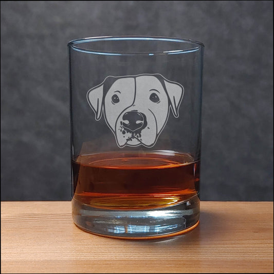 Pitbull Face Etched 13oz Whiskey Glass – Engraved Rocks Glass for Pitbull Dog Lovers, Bourbon & Scotch