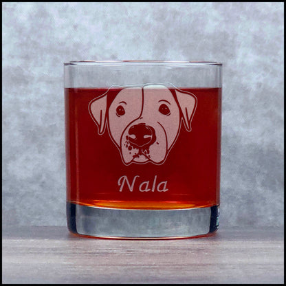 Pitbull Face Etched 11oz Whiskey Glass – Engraved Rocks Glass for Pitbull Dog Lovers, Bourbon & Scotch