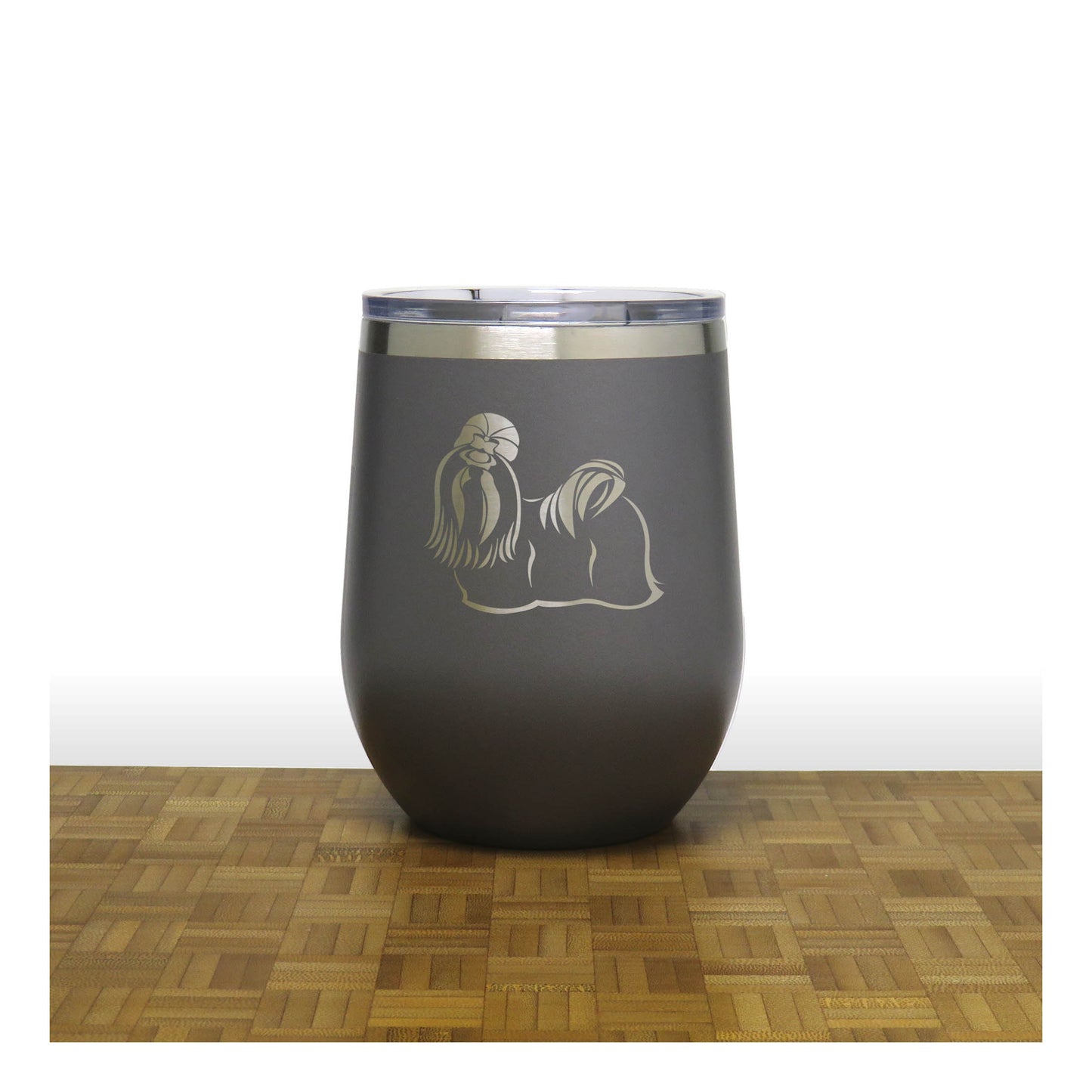 Shih Tzu 12oz Insulated Stemless Wine Tumbler – Engraved Stainless Steel Travel Cup
