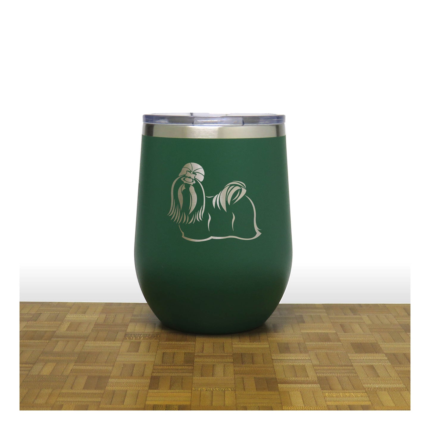 Shih Tzu 12oz Insulated Stemless Wine Tumbler – Engraved Stainless Steel Travel Cup