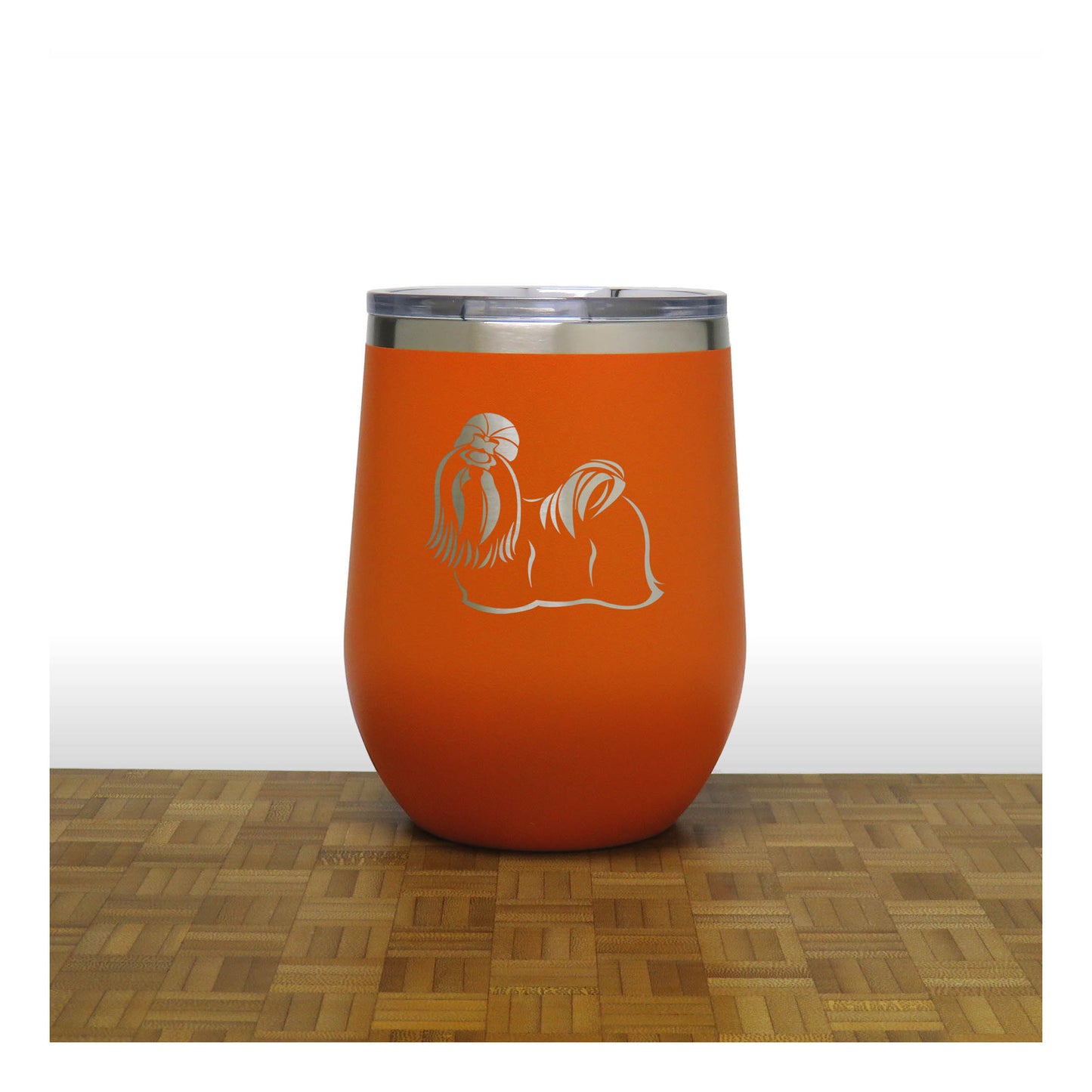 Shih Tzu 12oz Insulated Stemless Wine Tumbler – Engraved Stainless Steel Travel Cup