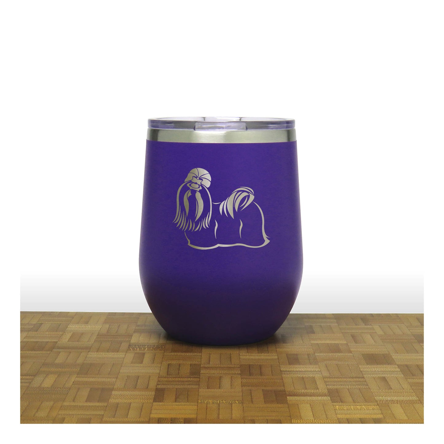 Shih Tzu 12oz Insulated Stemless Wine Tumbler – Engraved Stainless Steel Travel Cup