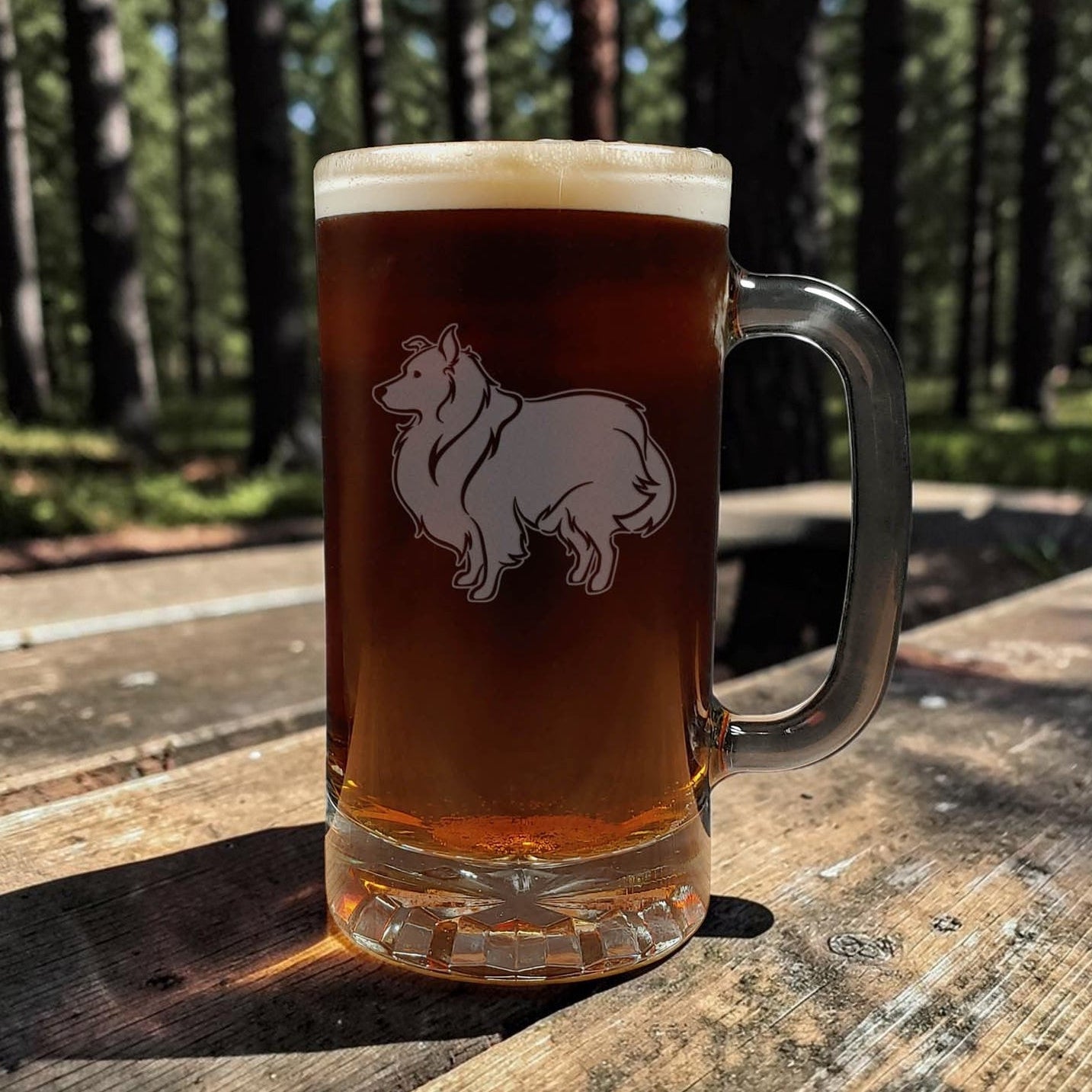 Sheltie 16oz Etched Beer Mug – Deep Etched Dog Beer Glass for Dog Lovers