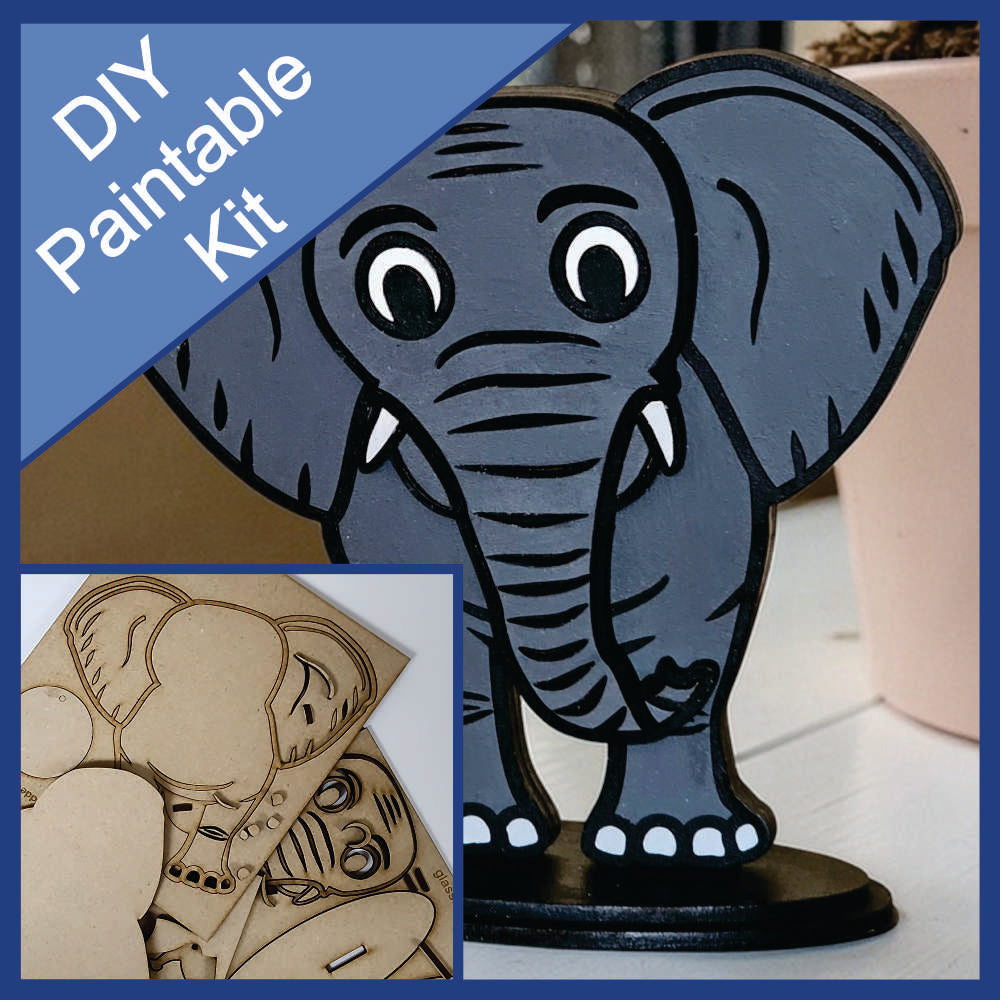 DIY Paintable Wood Kit - Elephant - Unfinished - Animal Shelf Sitter Craft for Kids & Adults