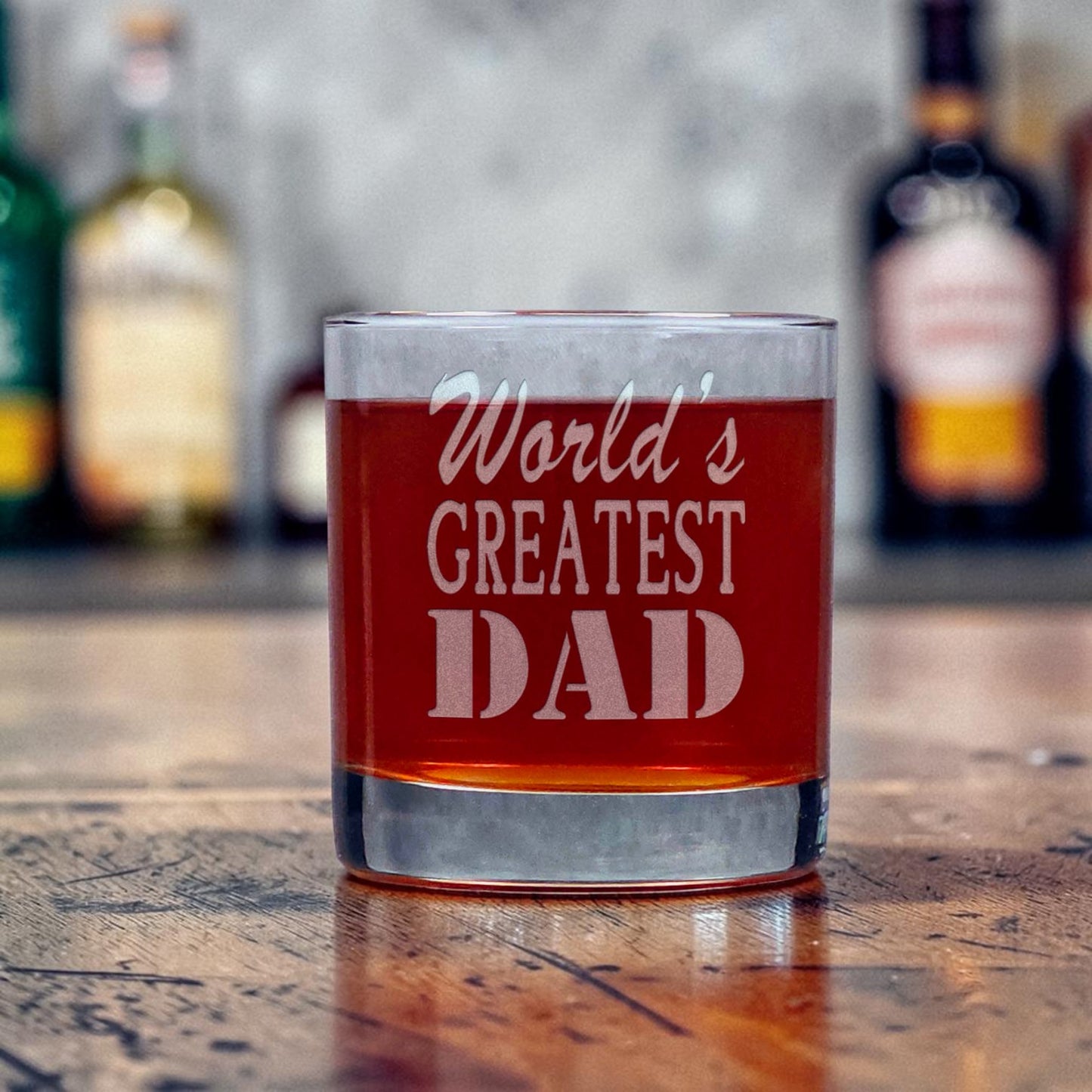 “World's Greatest Dad” Etched Whiskey Glass – 11oz Premium Rocks Glass Gift