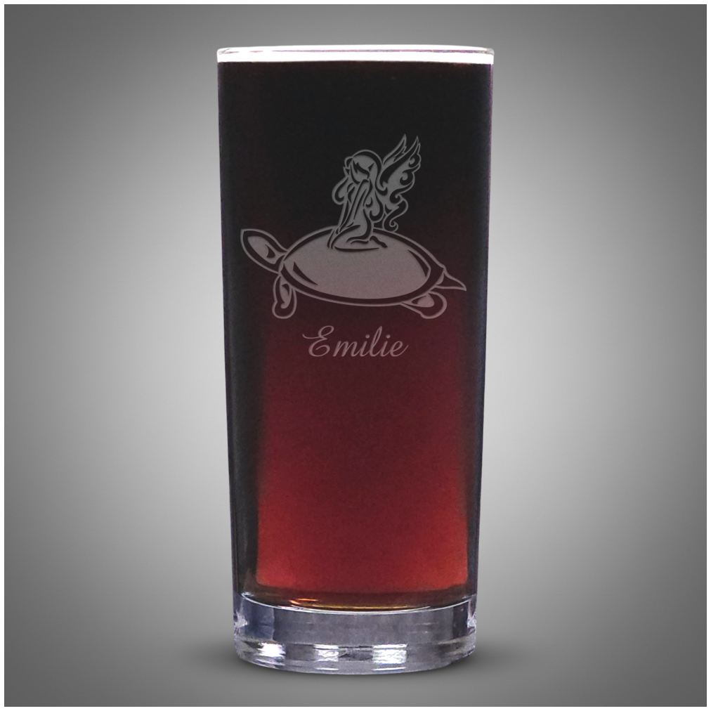 Fairy and Turtle Cooler Glass - Fantasy Cocktail Tumbler - Engraved Drinking Glass - Magical Fairy Barware – Whimsical Nature Gift