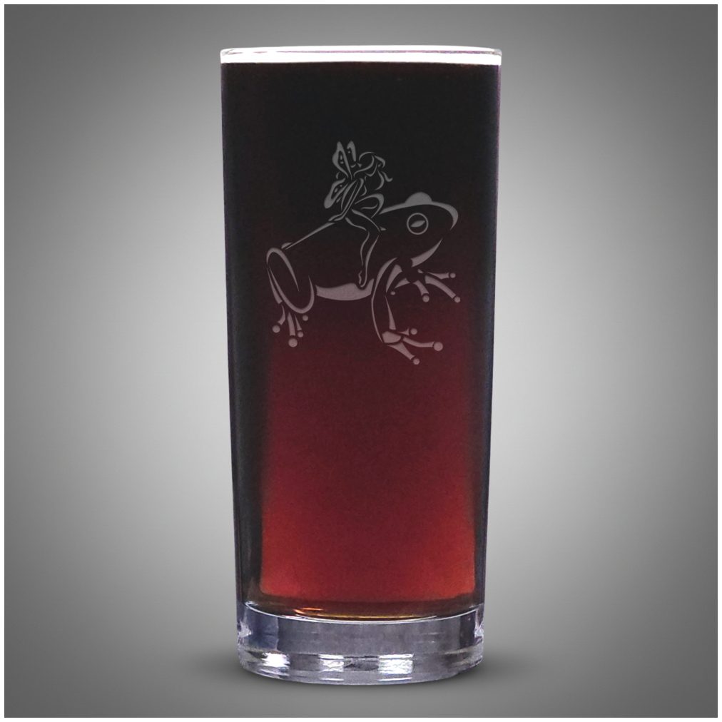 Fairy and Frog Cooler Glass – Fantasy Cocktail Tumbler – Engraved Fairy Tale Drink Glass – Whimsical Barware Gift