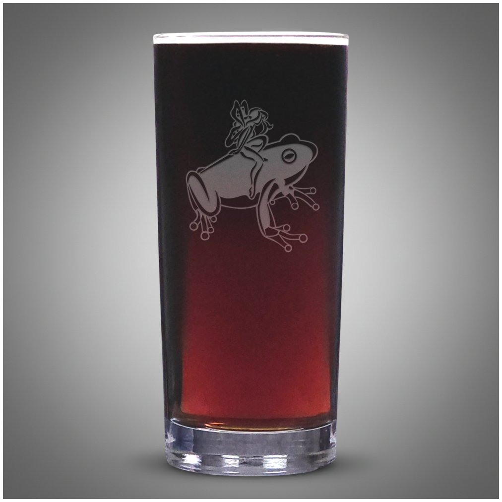 Engraved Fairy and Frog Glass – Fantasy Drink Tumbler – Magical Fairy Tale Cooler Glass – Unique Gift for Fantasy Lovers