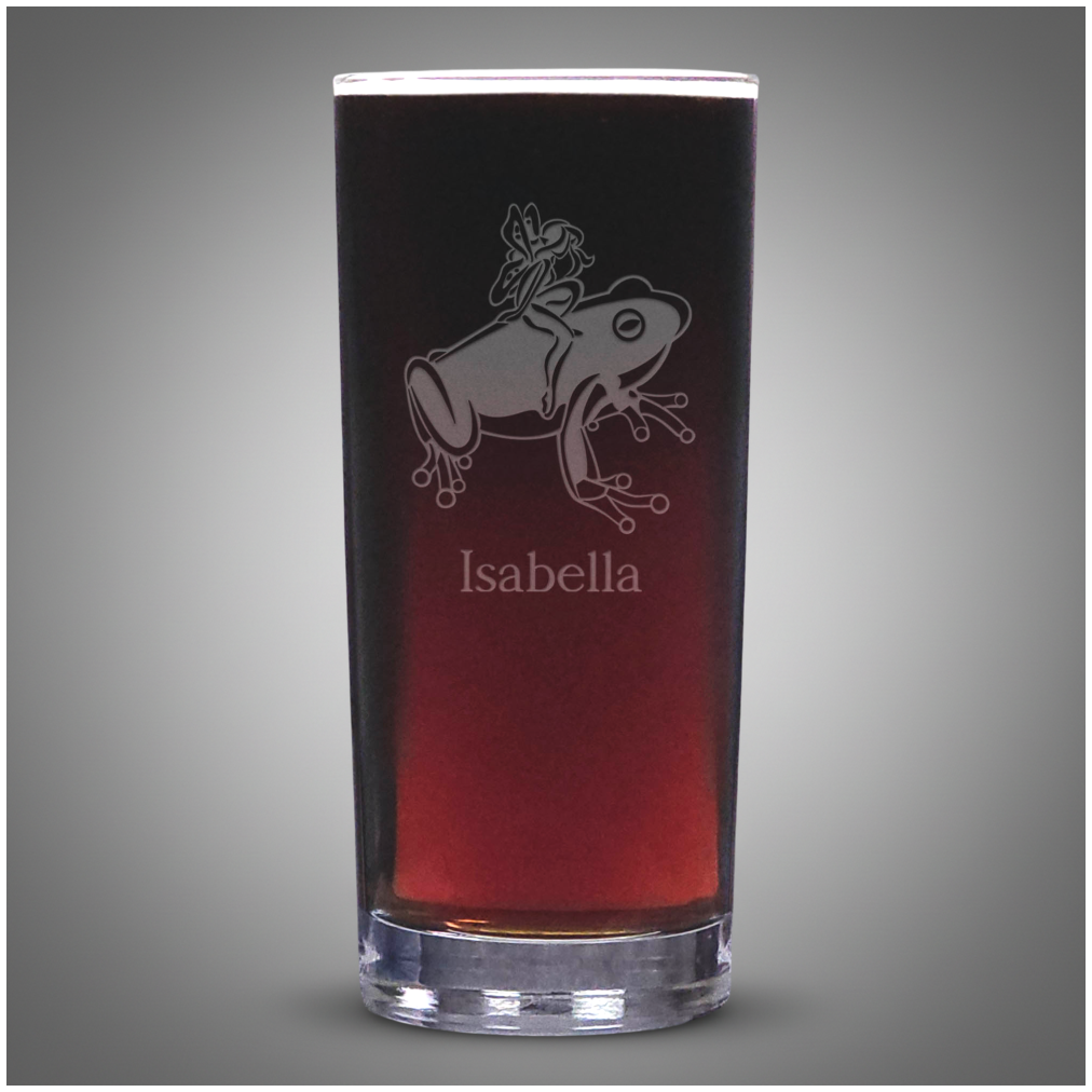 Engraved Fairy and Frog Glass – Fantasy Drink Tumbler – Magical Fairy Tale Cooler Glass – Unique Gift for Fantasy Lovers