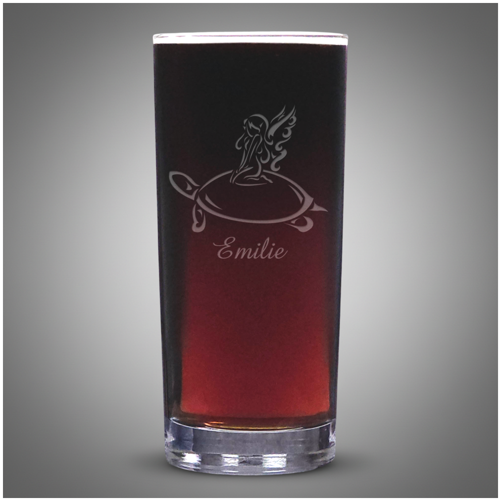 Fairy and Turtle Cooler Glass - Engraved Fantasy Drinking Glass - Nature Tumbler