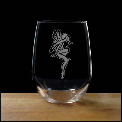 Fairy 17oz Stemless Wine Glass – Deeply Etched Personalized Gift