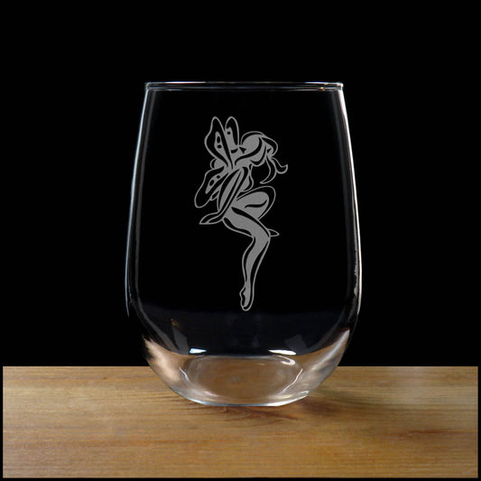 Fairy 17oz Stemless Wine Glass – Deeply Etched Personalized Gift