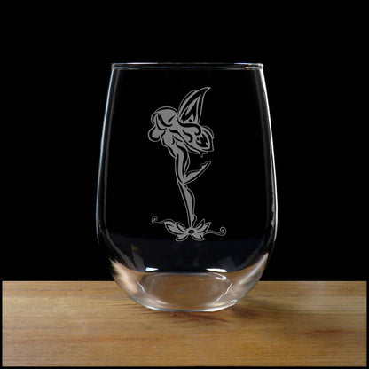 Custom Fairy 17oz Stemless Wine Glass – Deeply Etched Personalized Keepsake