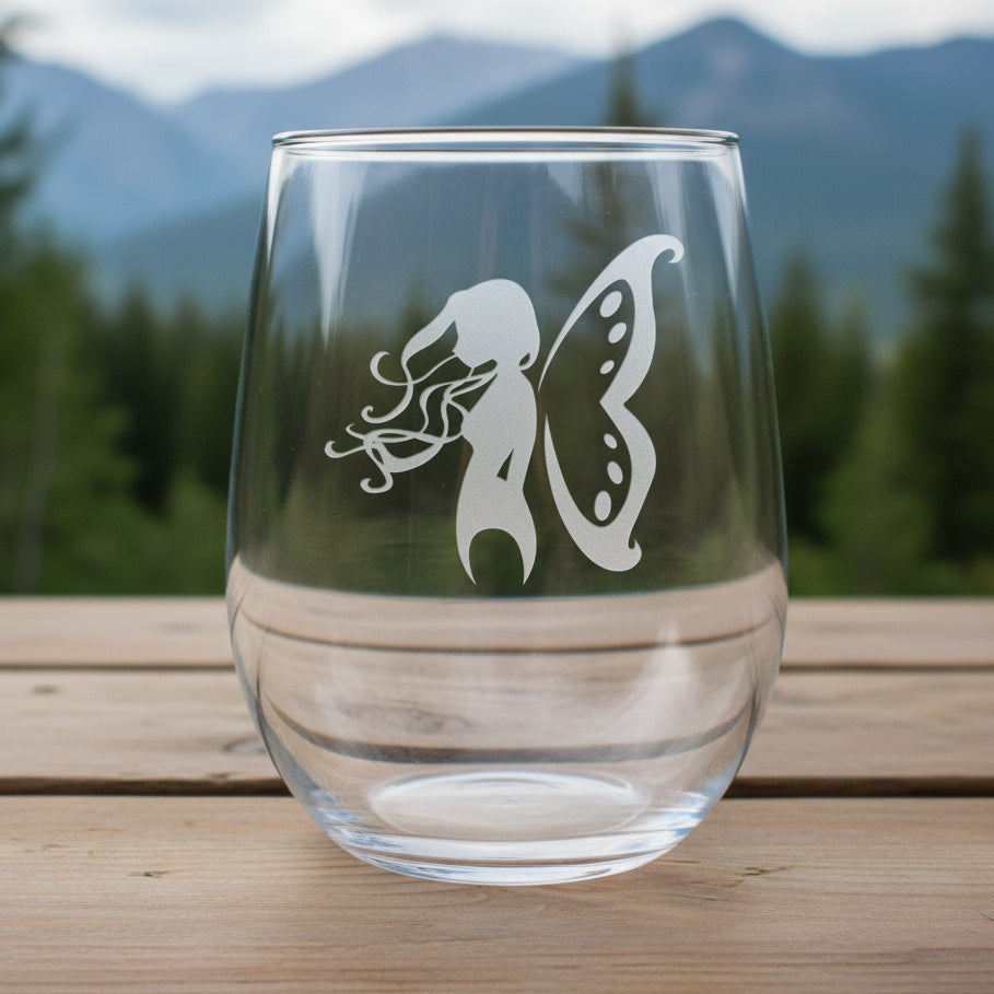 Woodland Fairy 17oz Stemless Wine Glass – Personalized Engraved Gift