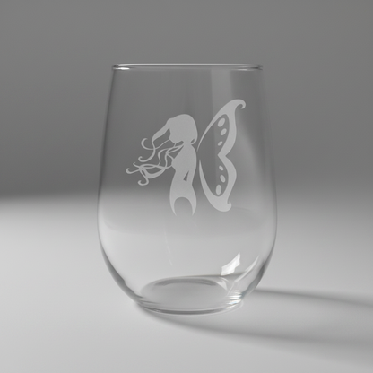 Woodland Fairy 17oz Stemless Wine Glass – Personalized Engraved Gift
