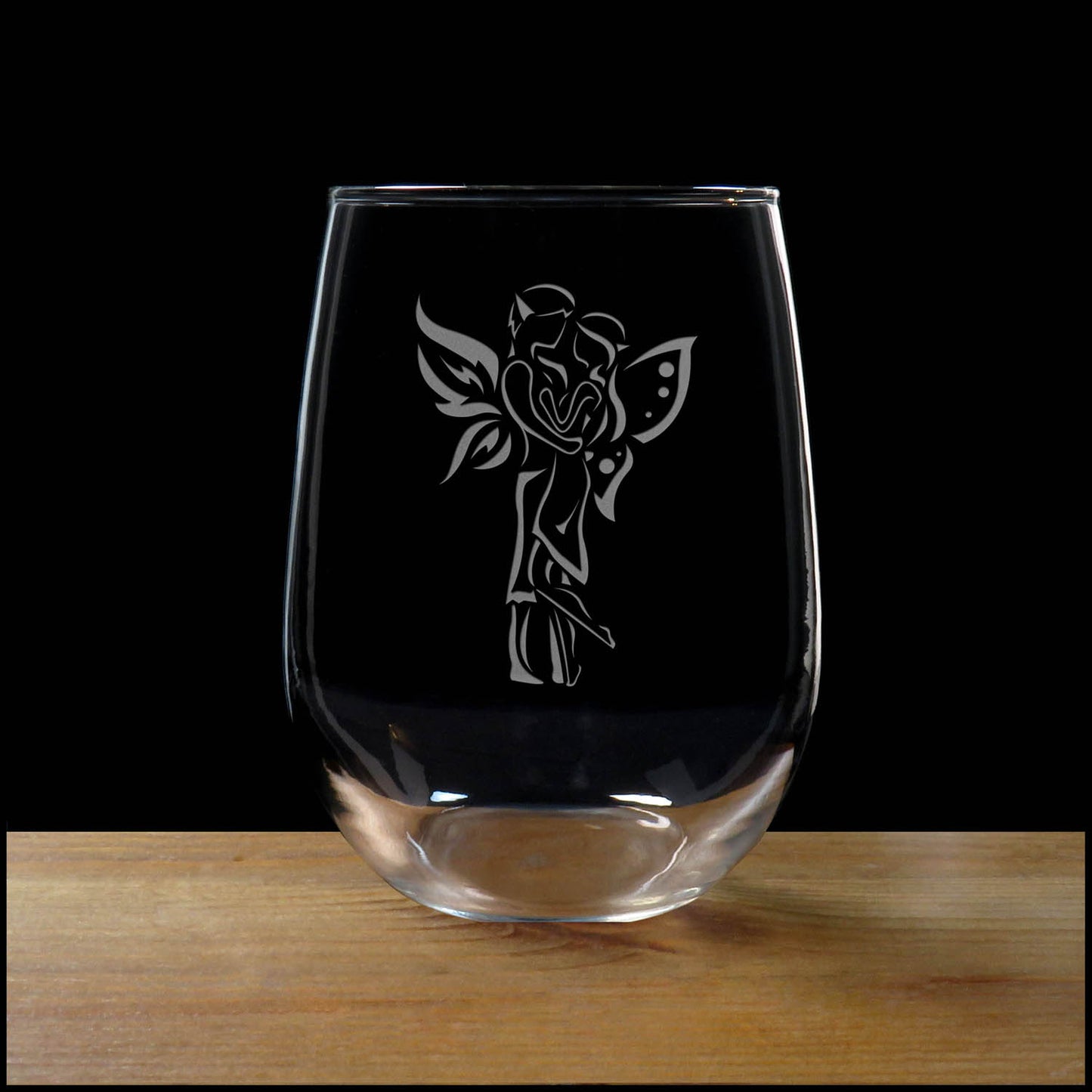 Fairy Couple 17oz Stemless Wine Glass – Deep Etched Fairy Wine Glass Gift