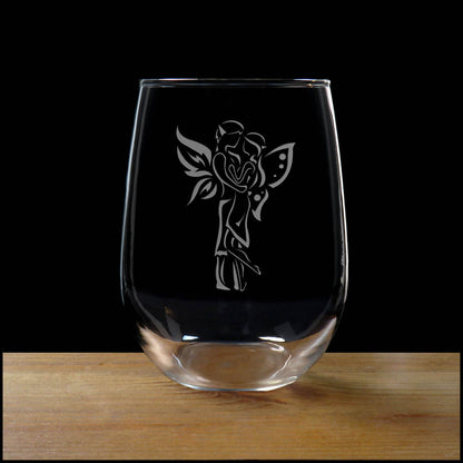 Fairy Couple 17oz Stemless Wine Glass – Deep Etched Fairy Wine Glass Gift